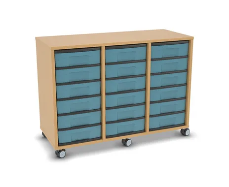 Flexeo Regal, 3 Reihen, 18 kleine Boxen, Mittelwand