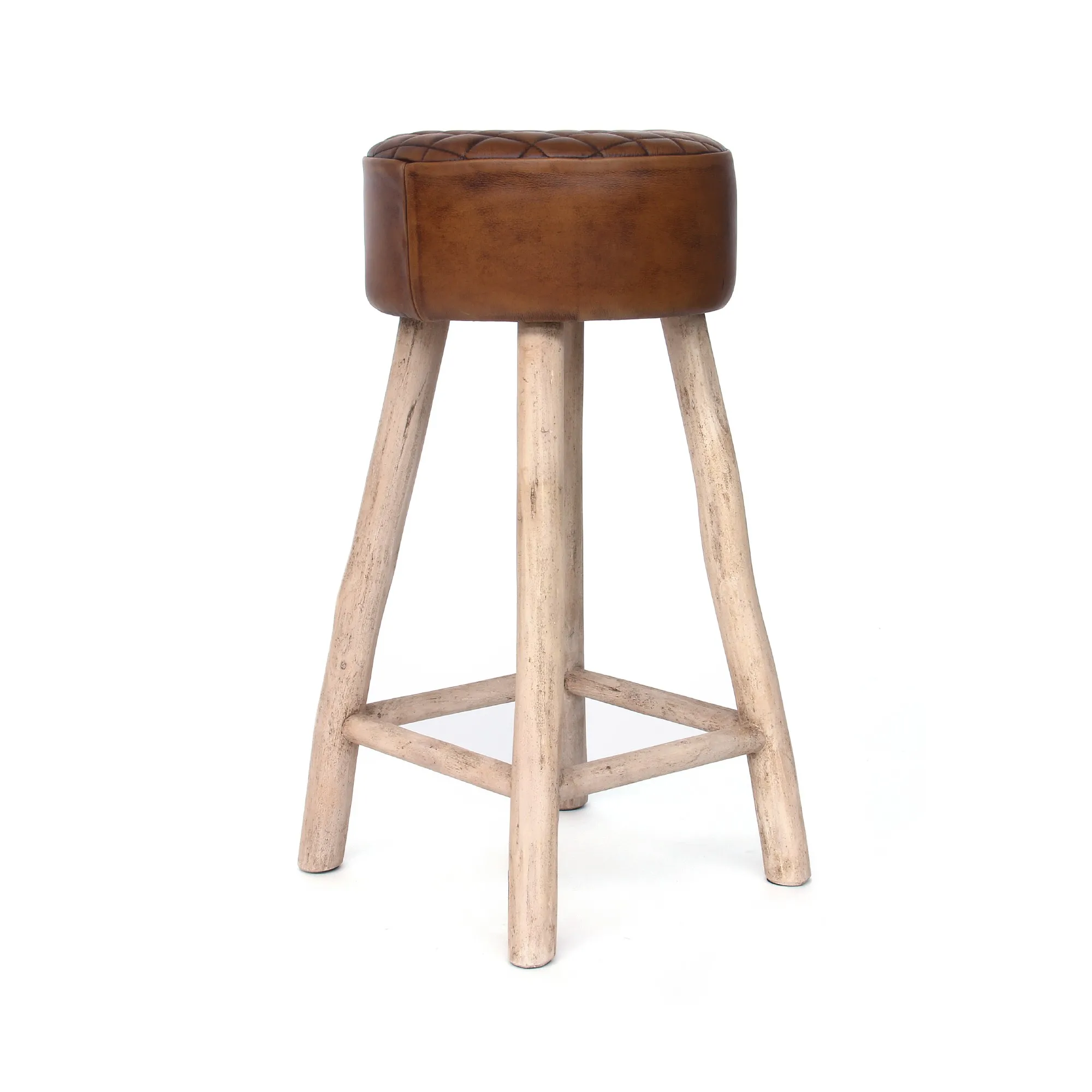 Barhocker 'Walker', Leder und Holz, T 40 cm, B 40 cm, H 76 cm