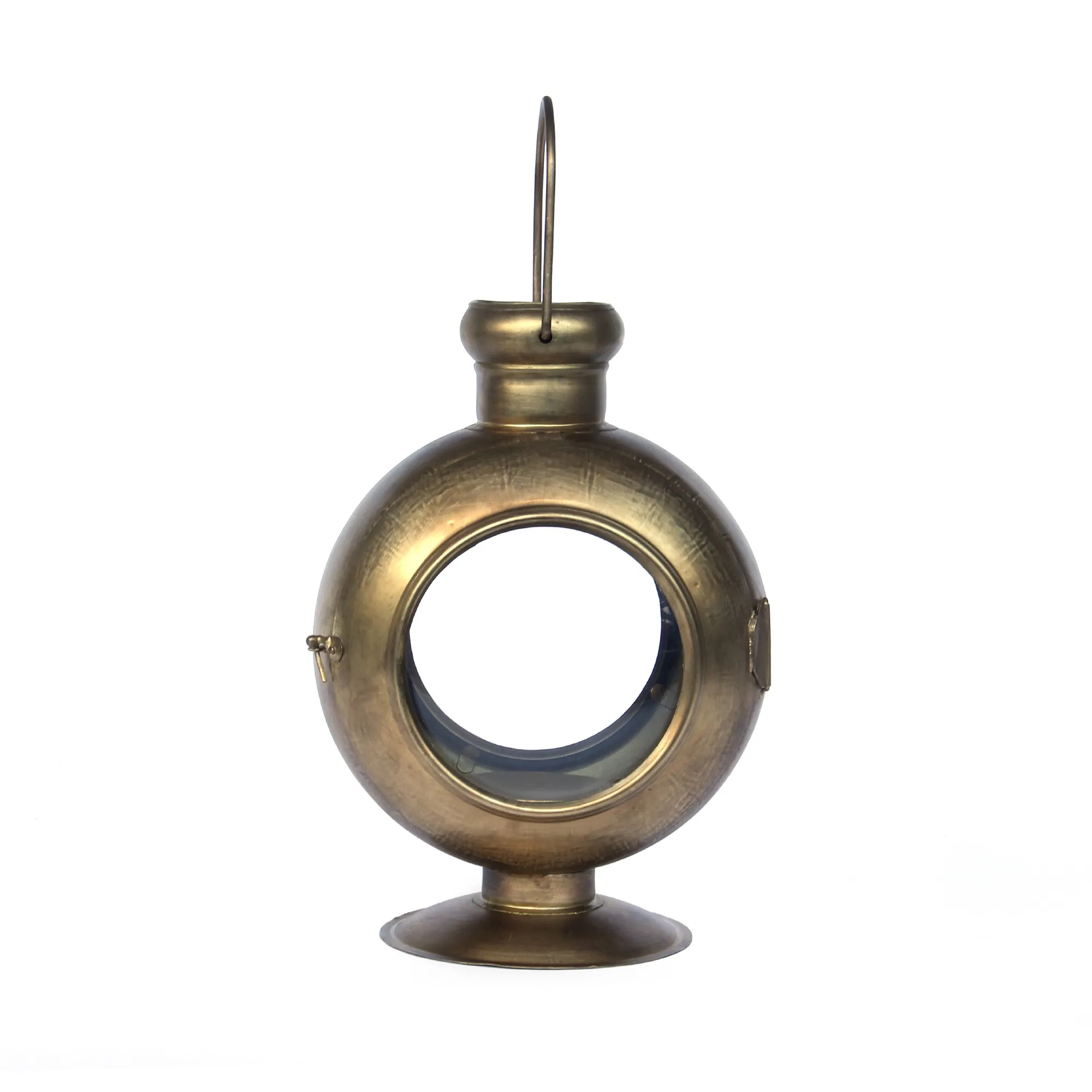 Laterne 'Bullauge', antik messing-finish, T 23 cm, B 17 cm, H 32 cm