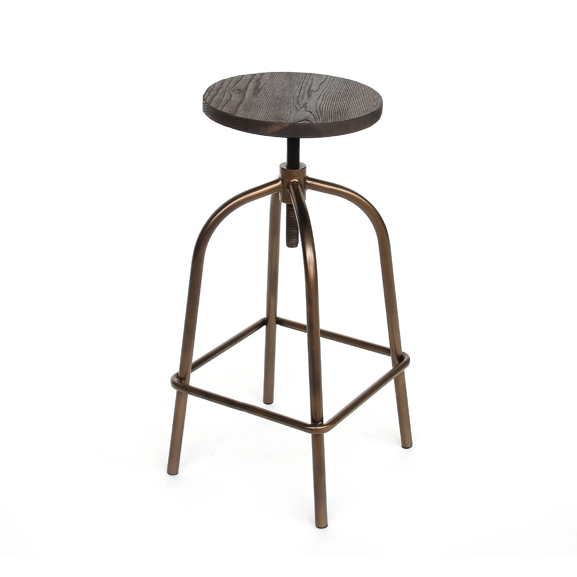 Barhocker 'Stuart', dunkelbraun, messing, Ø 36 cm, H 64-81 cm