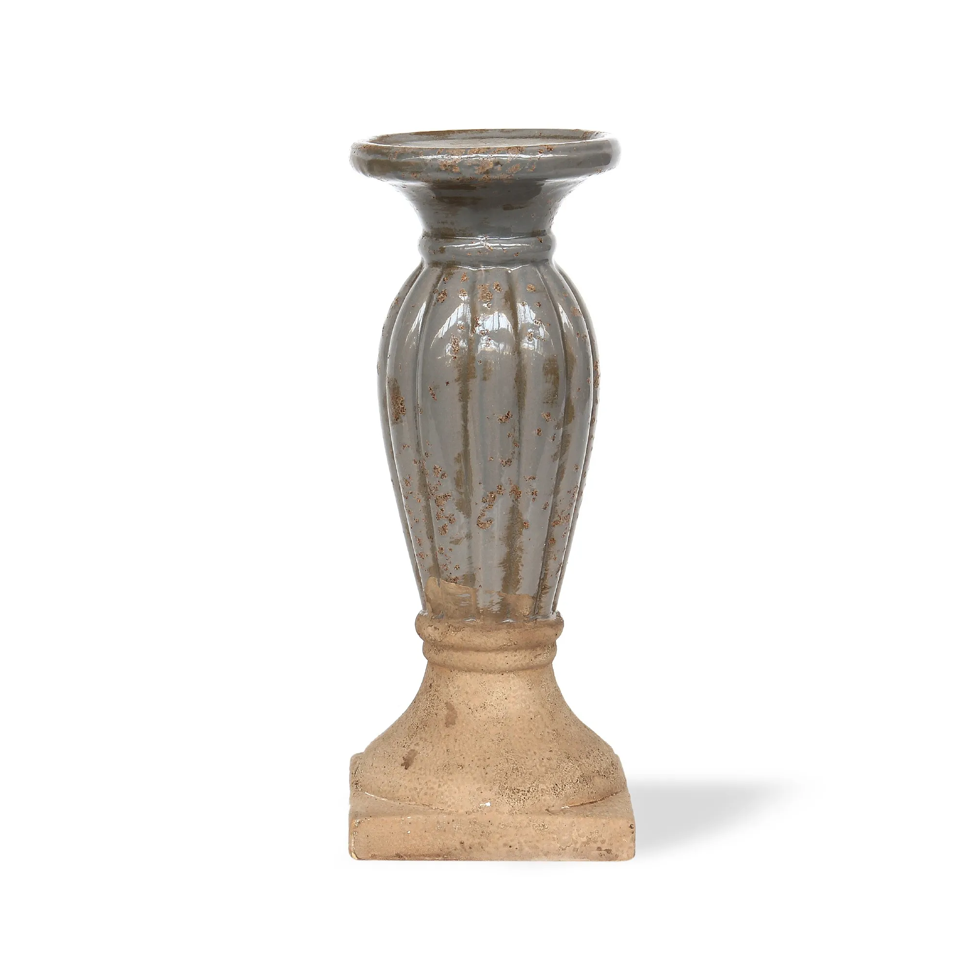 Keramik-Kerzenhalter, grau, natur, Ø 13 cm, H 39 cm