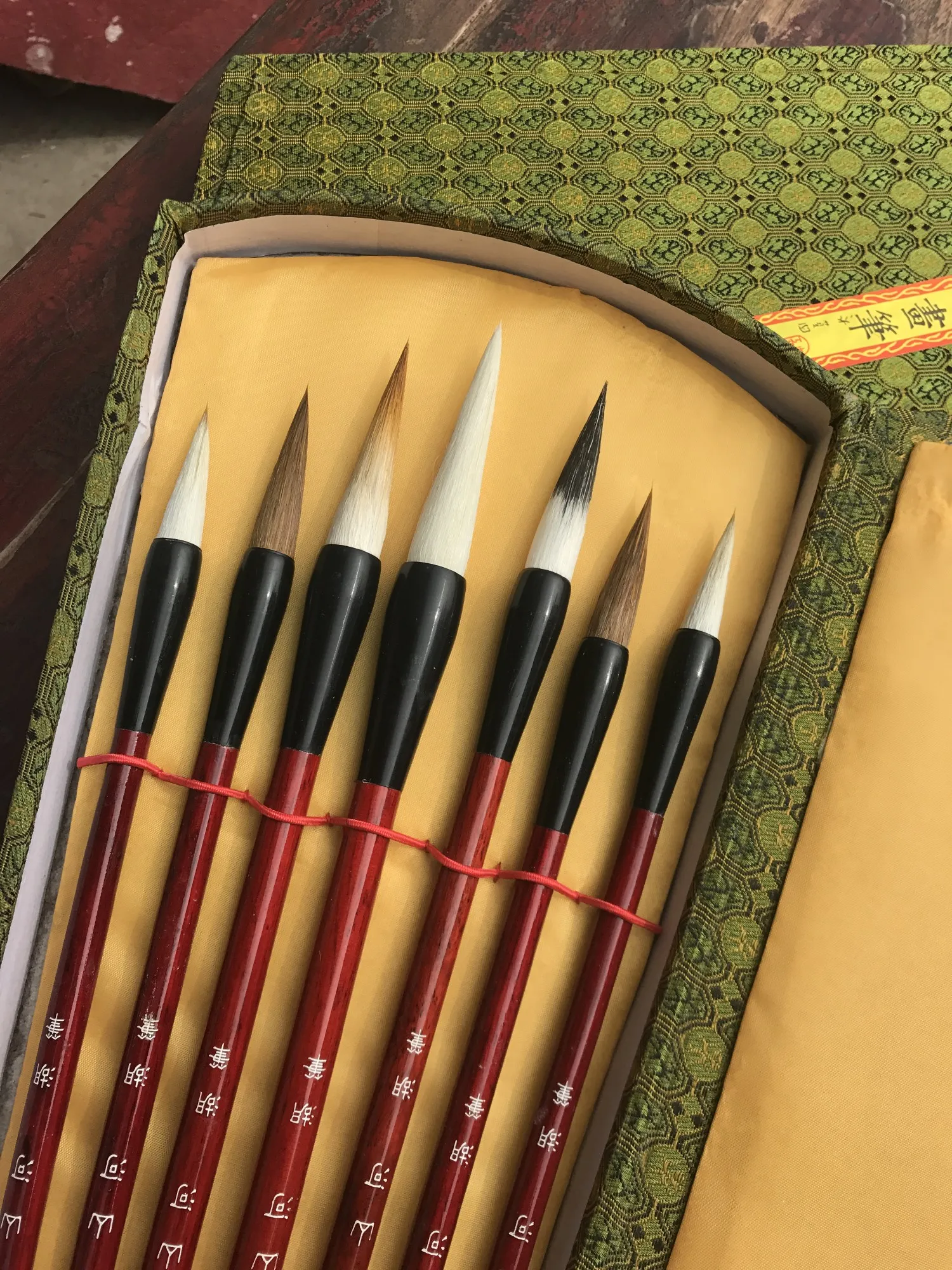 7er-Set Kalligraphiepinsel in Box, B 28,5 cm, L 17 cm, H 3 cm