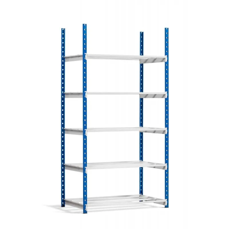 Fachbodenregal MAXIMUS | Grundregal | HxBxT 200x100x30cm | 5 Ebenen | offener Fachboden | Fachlast 136kg | Lichtblau/Lichtgrau