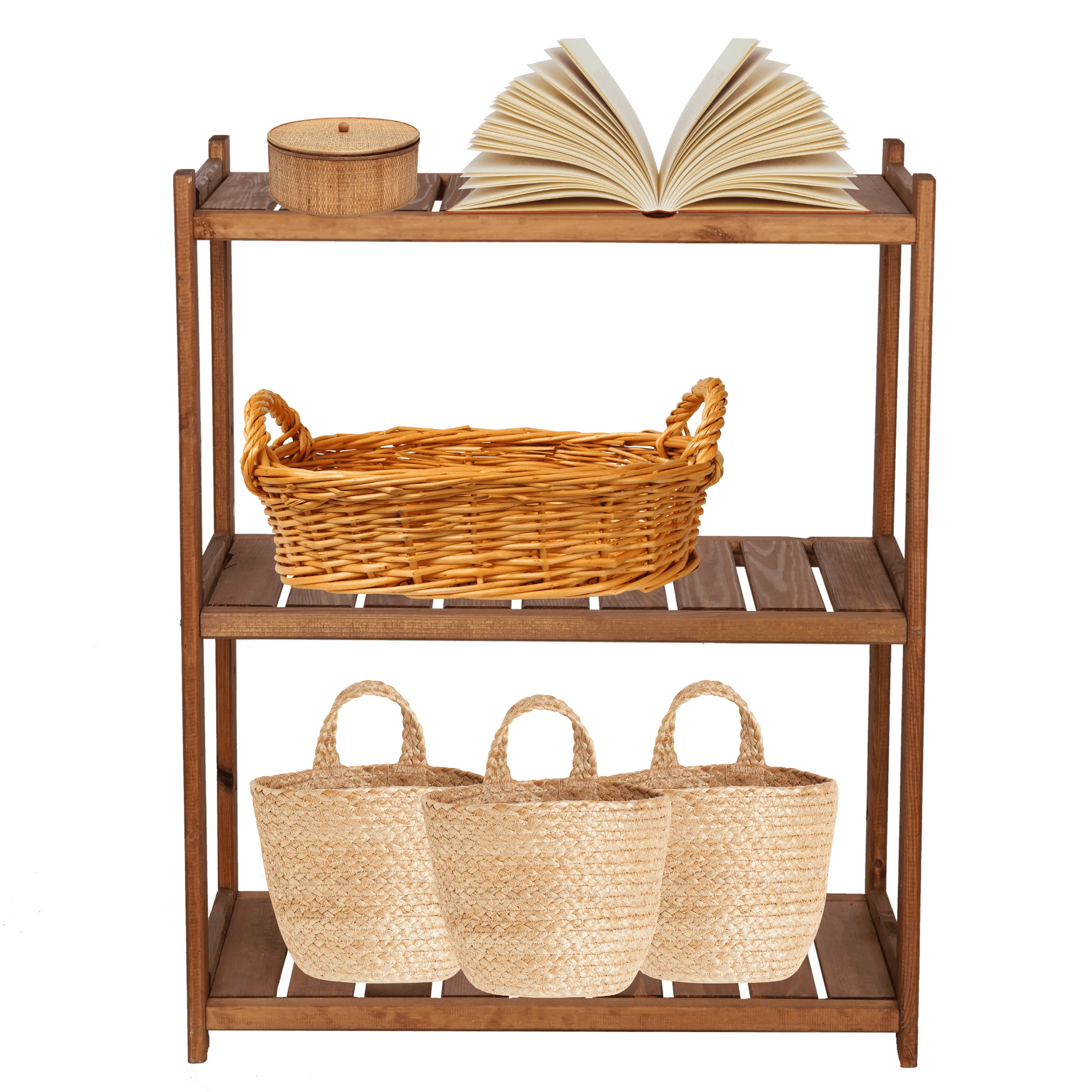 Holzregal SPREEWALD | HxBxT 86x70x33cm | 3 Ebenen | Massives Kiefernholz | Braun geölt