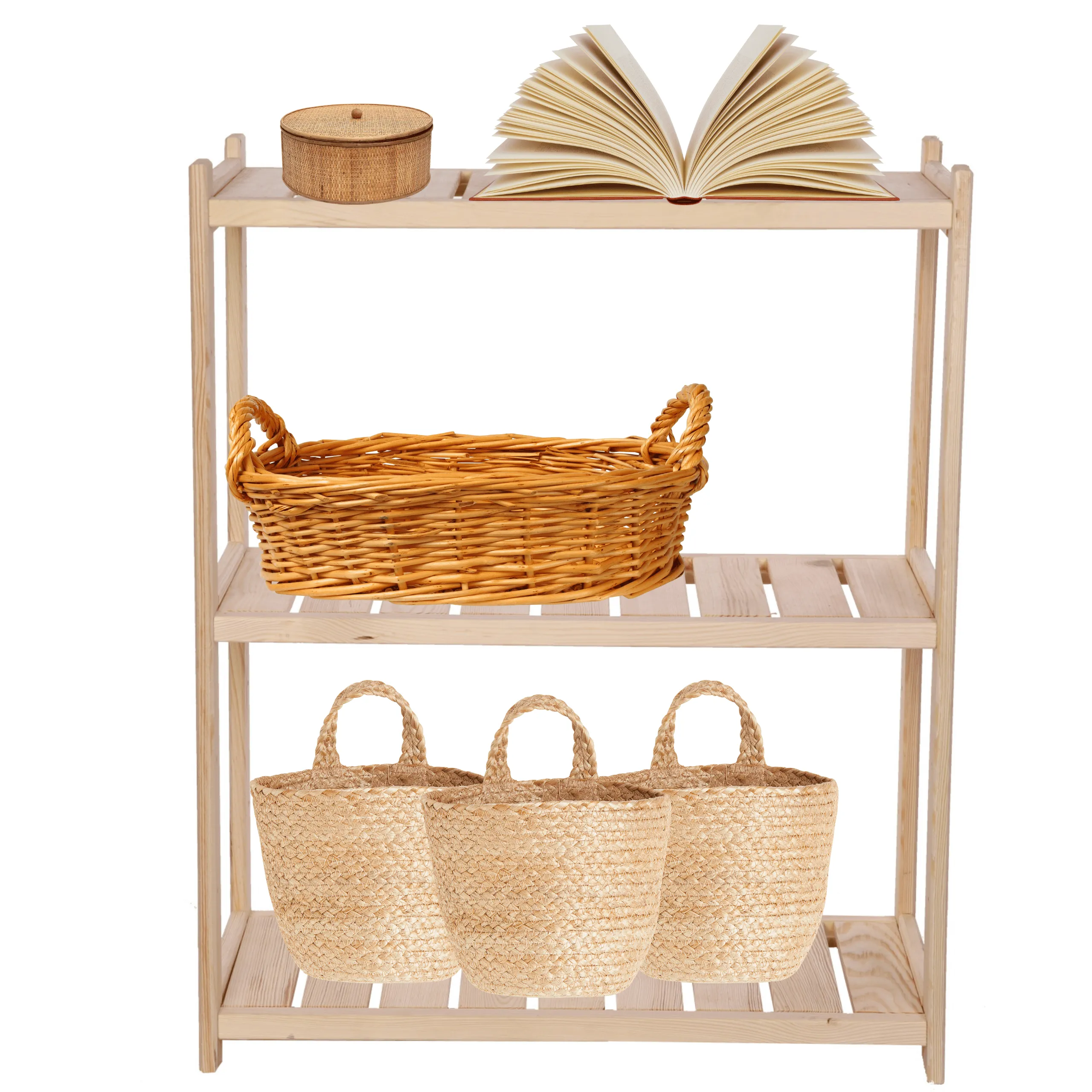 Holzregal SPREEWALD | HxBxT 86x70x33cm | 3 Ebenen | Massives Kiefernholz | Natur