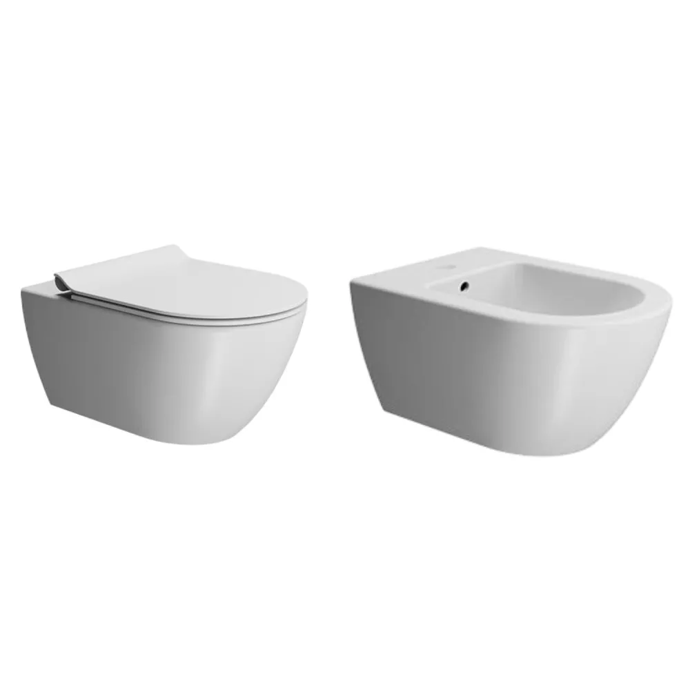 GSI CERAMICA PURA WC UND BIDET WANDHÄNGEND MIT WC SITZ SOFT CLOSE WEISS MATT