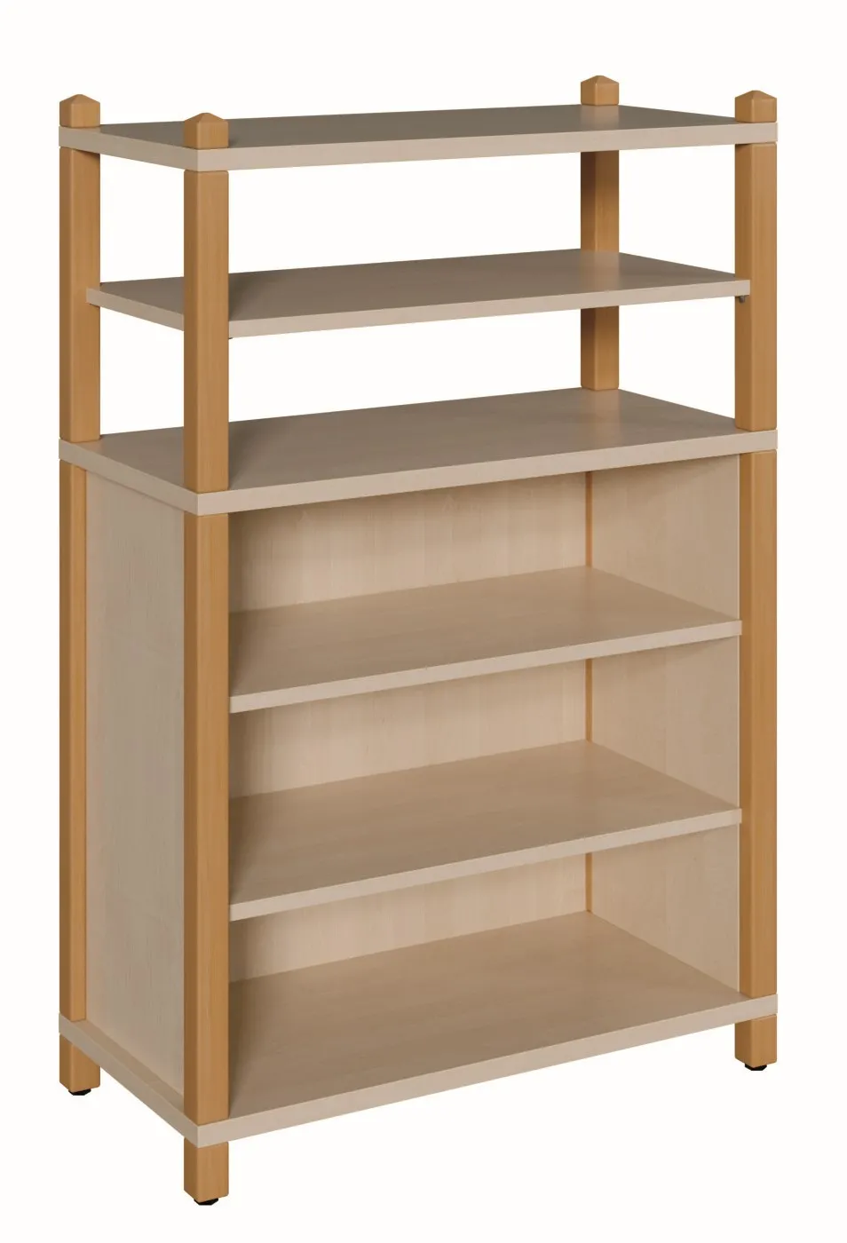 Stollenregal, Höhe 120 cm, mit offenem Regalaufsatz