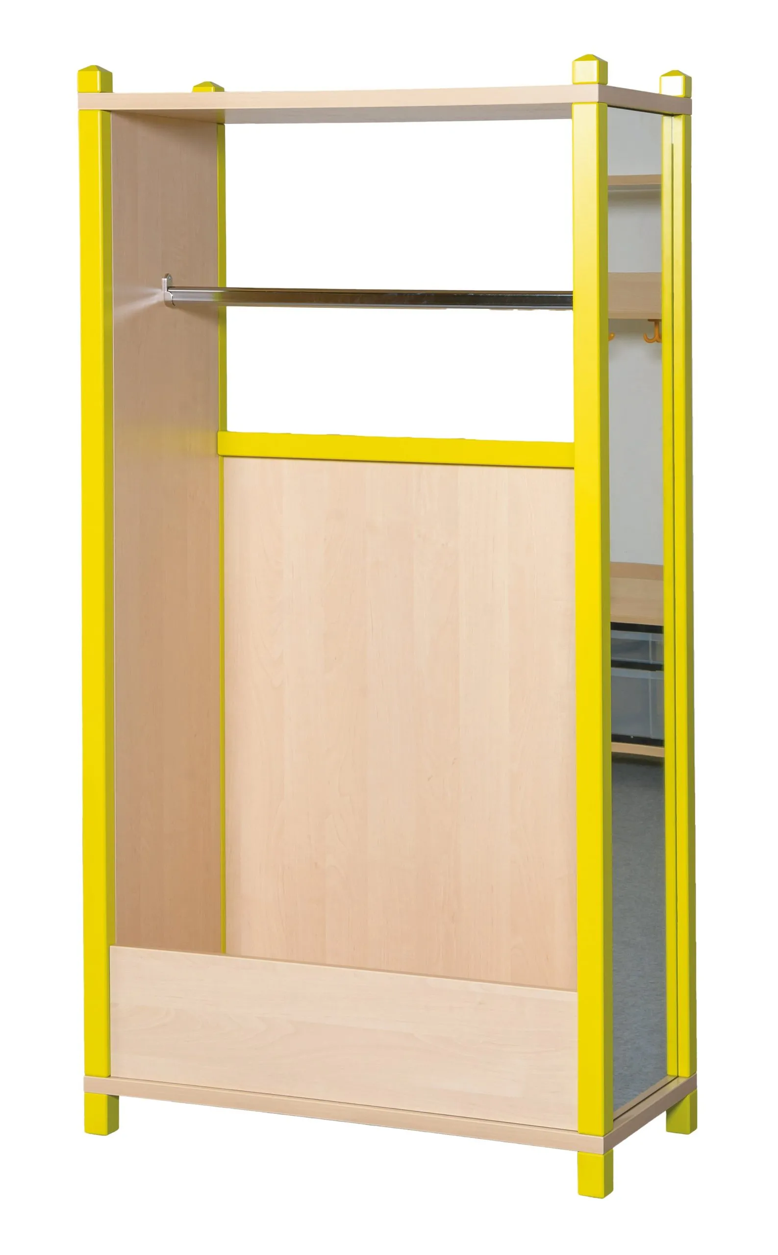 Umkleideschrank mit Kleiderstange und Spiegel, Stollenmöbel