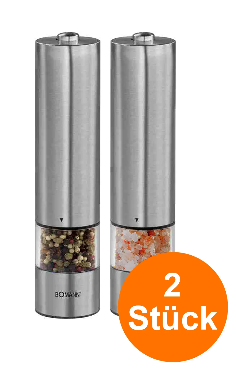 Elektrische Salzmühle und Pfeffermühle 2er Set mit Licht Edelstahl Keramik