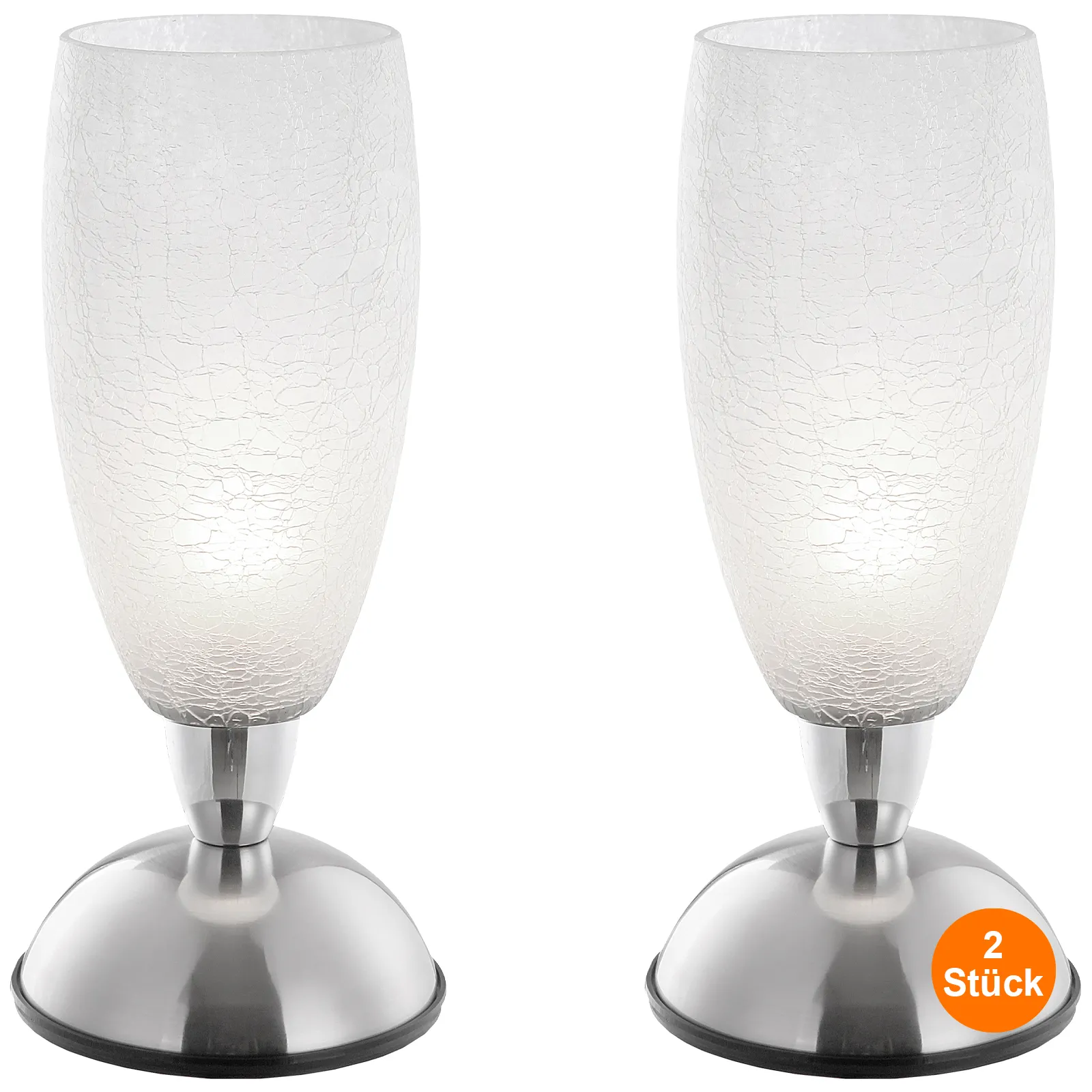 Nachttischlampe 2er Set Tischlampe Modern Silber Touch Tischleuchte Glas Weiß
