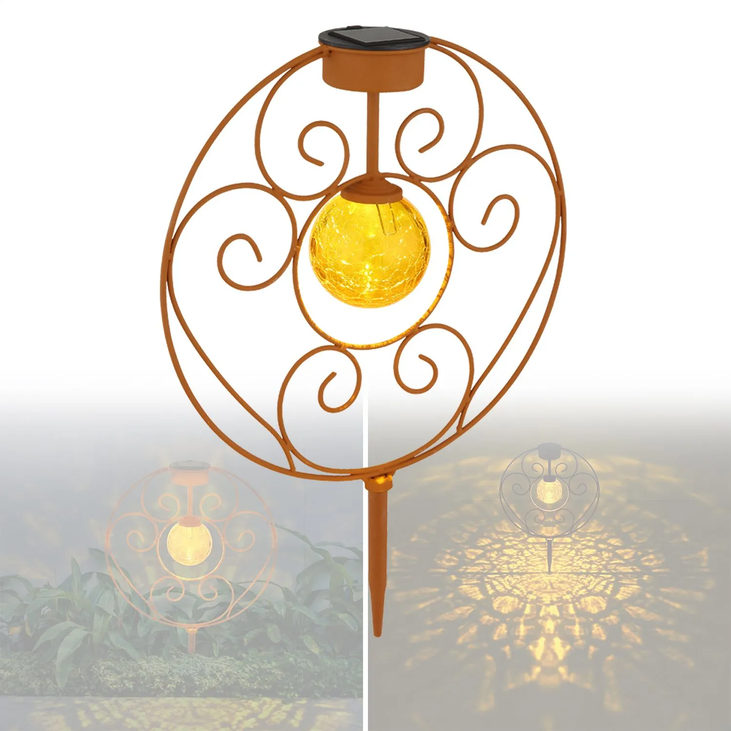 Solarlampe Garten Kreis Kugel Solarleuchte Außen Leuchte Solar Rost Optik