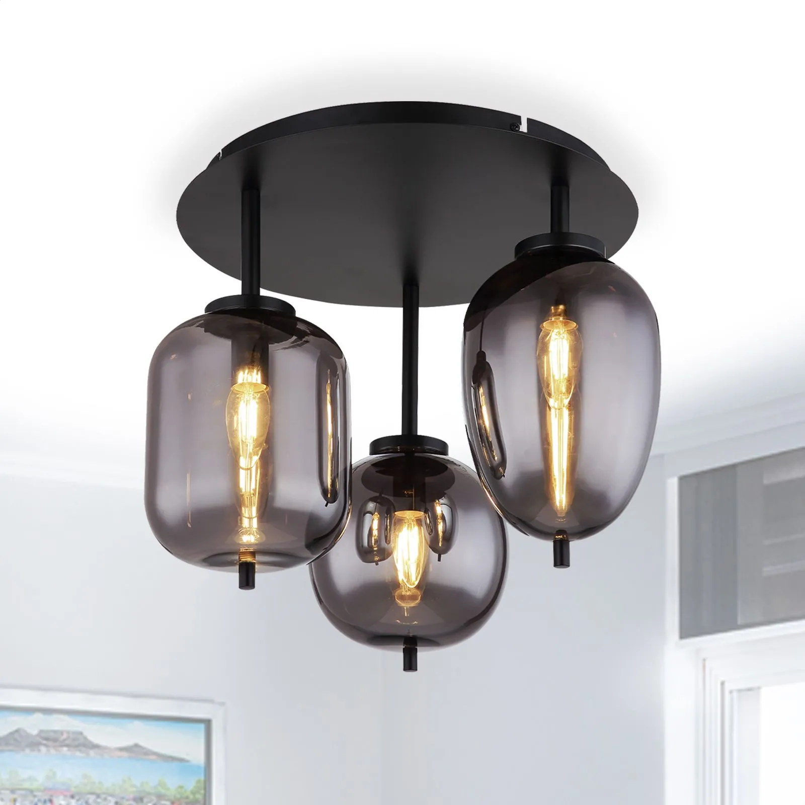 Deckenleuchte Wohnzimmer Deckenlampe Schlafzimmer Rauchglas mit Pflegetuch