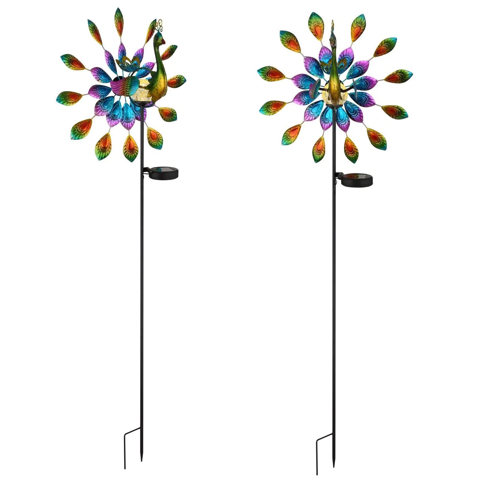 Solarleuchte Garten Außen 2er Set Pfau Windrad LED Solarlampe Erdspieß Solar