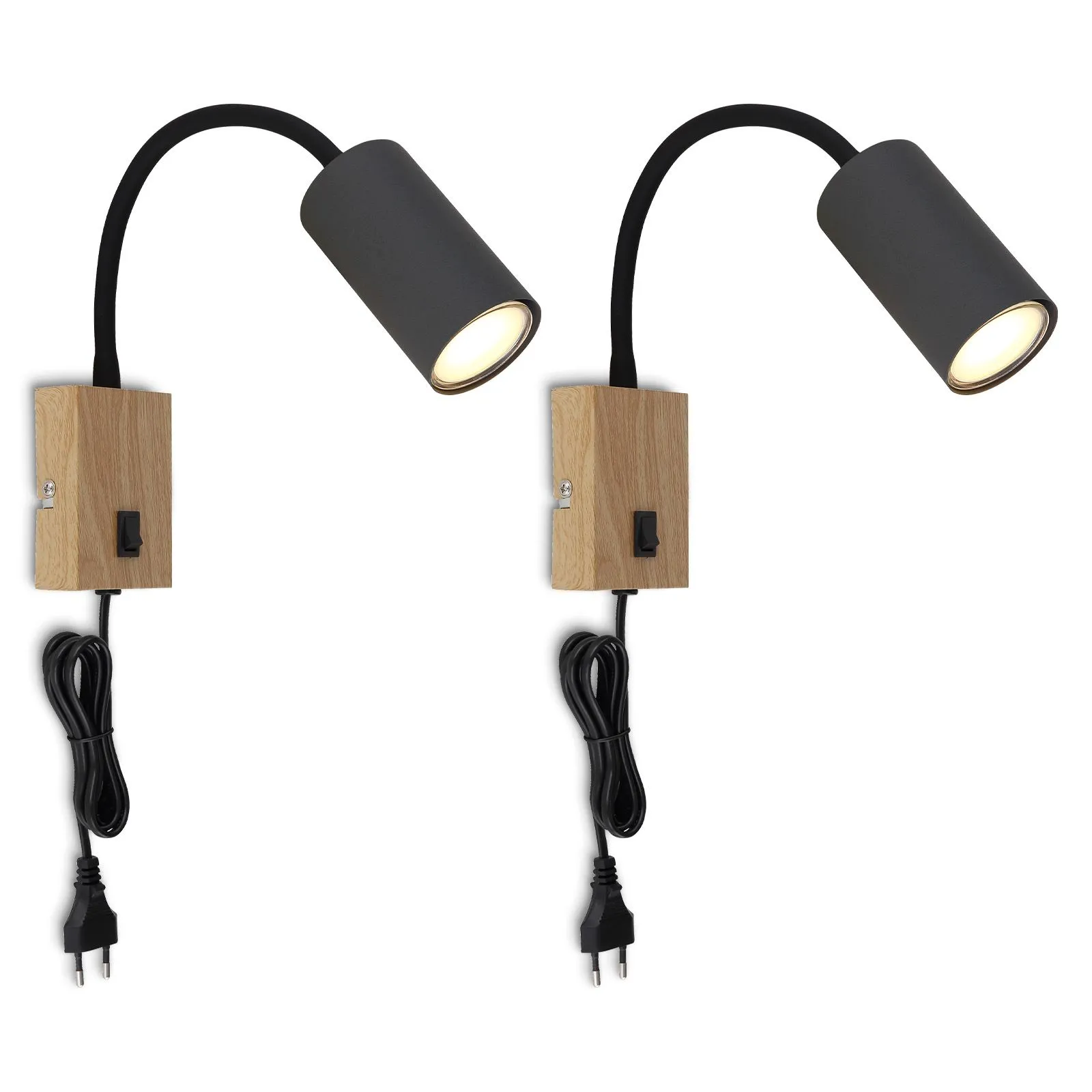 Wandleuchten mit Kabel 2er Set Wandlampe Innen Schalter Leselampe Schlafzimmer