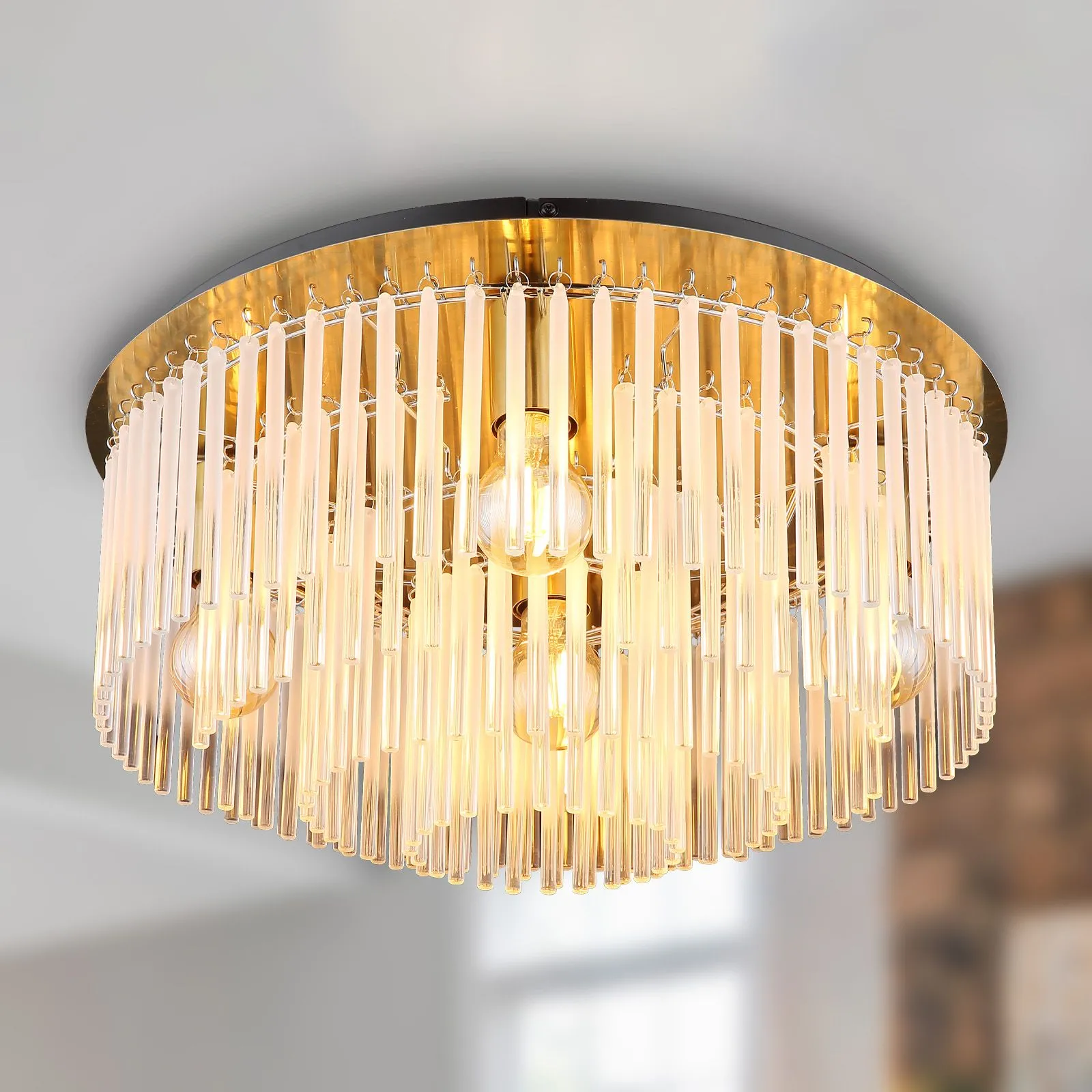 Deckenleuchte Wohnzimmer Kristall Deckenlampe Schlafzimmer Gold Glas Kristalle