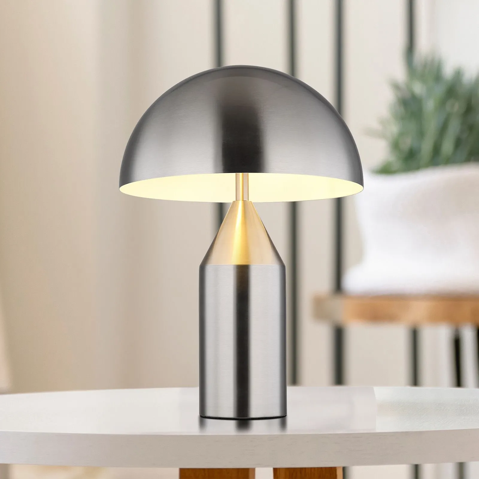 Tischleuchte Wohnzimmer Tischlampe Schlafzimmer Nachttischlampe Silber Höhe 39 cm