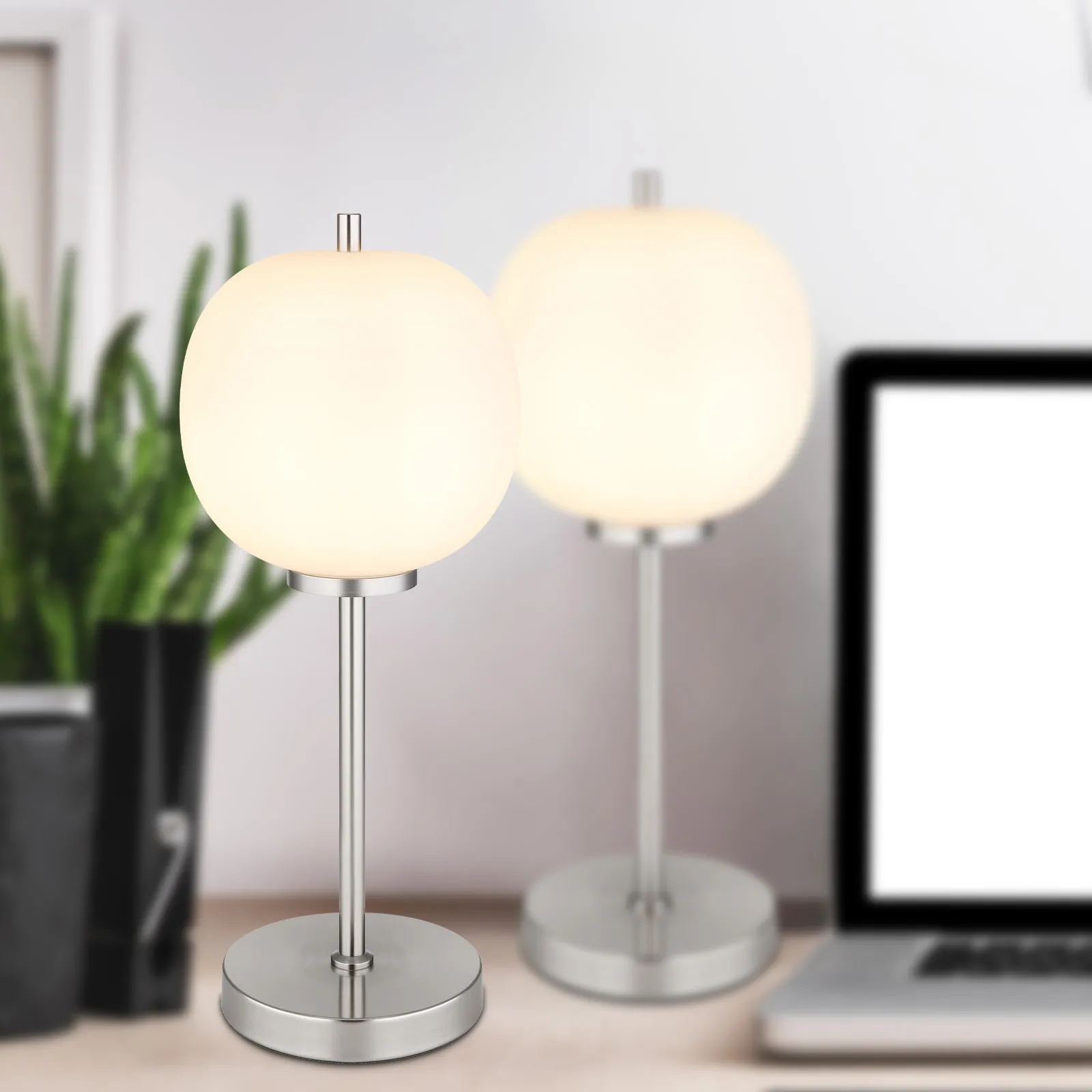 Nachttischlampe 2er Set Tischlampe Schlafzimmer Glas Kugel Modern Opal