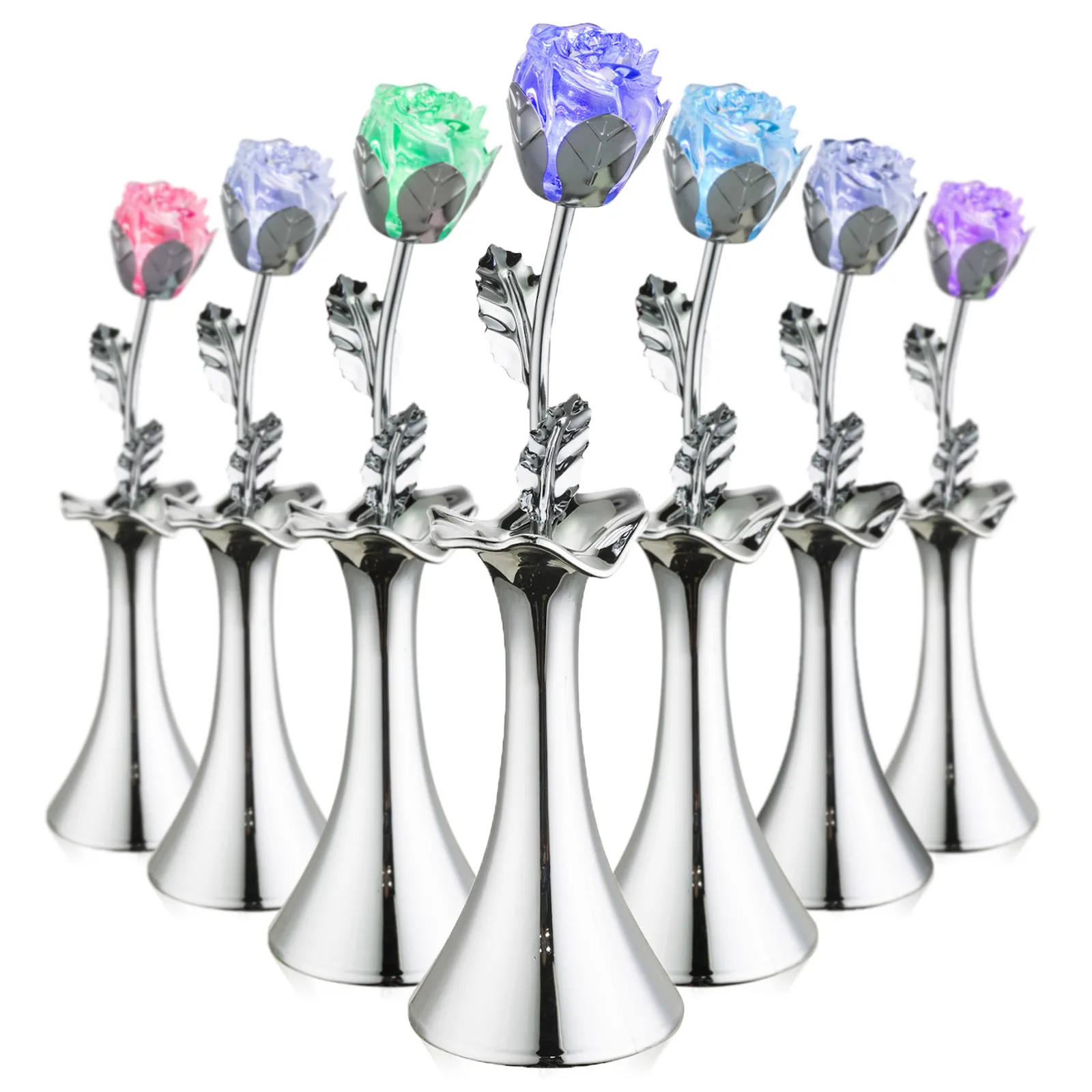 LED Tischlampe Wohnzimmer Tischleuchte Deko Farbwechsel Rose silber 28112