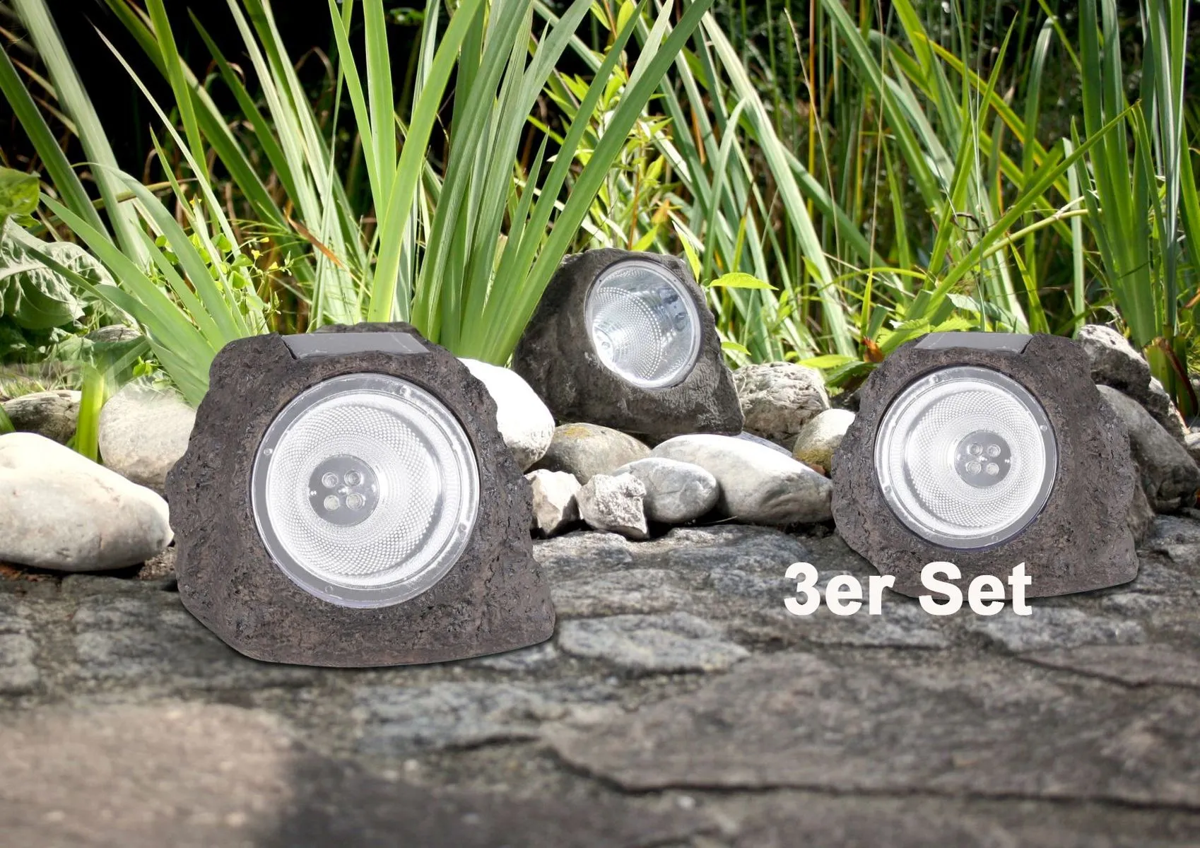 Solarleuchte Garten Stein Set Solarlampe Außen Außenleuchte Solar 3302-3