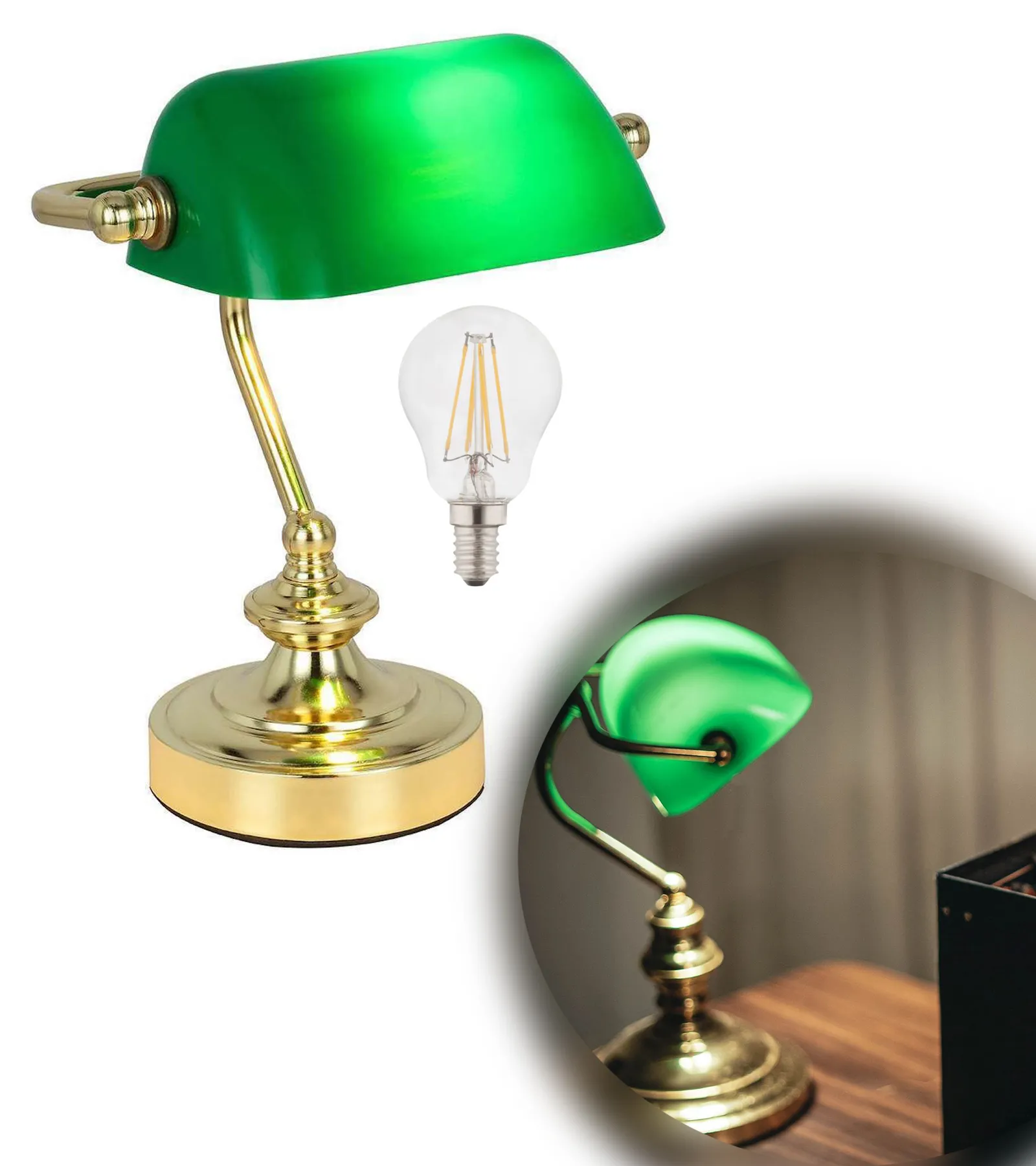 Tischlampe Wohnzimmer LED Tischleuchte Schreibtischlampe Bankerlampe Grün SL3337