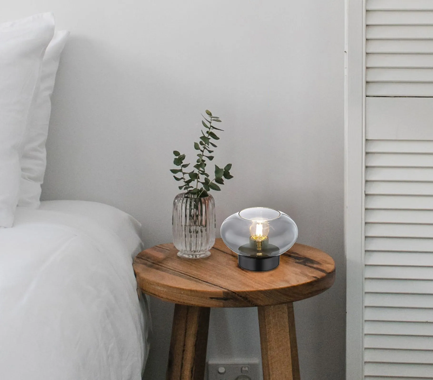 Tischlampe Rauchglas Tischleuchte Glas Nachttischlampe Schwarz 15572T