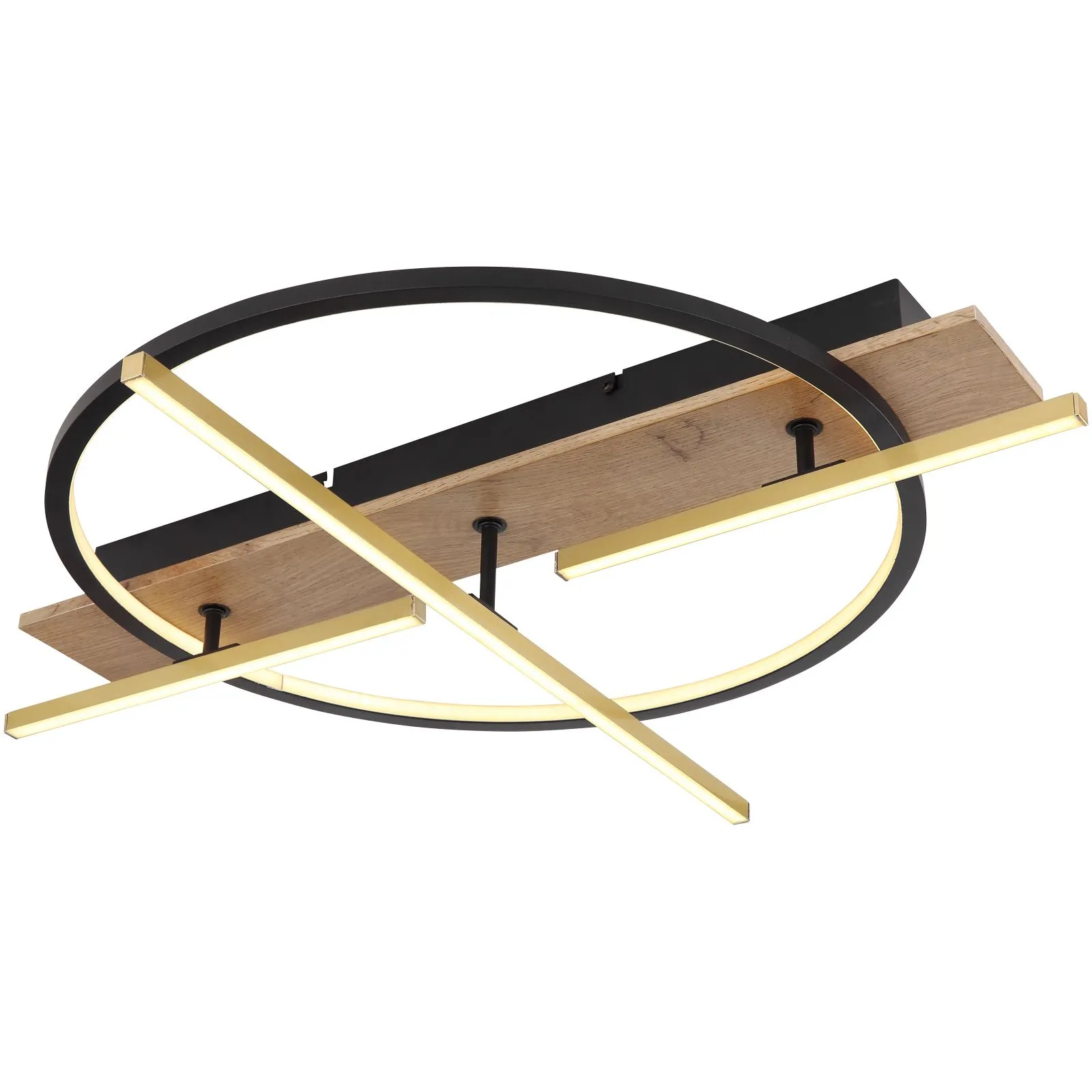 Deckenleuchte Wohnzimmer LED Deckenlampe Flur Holz Optik Modern Schwarz 67295D1