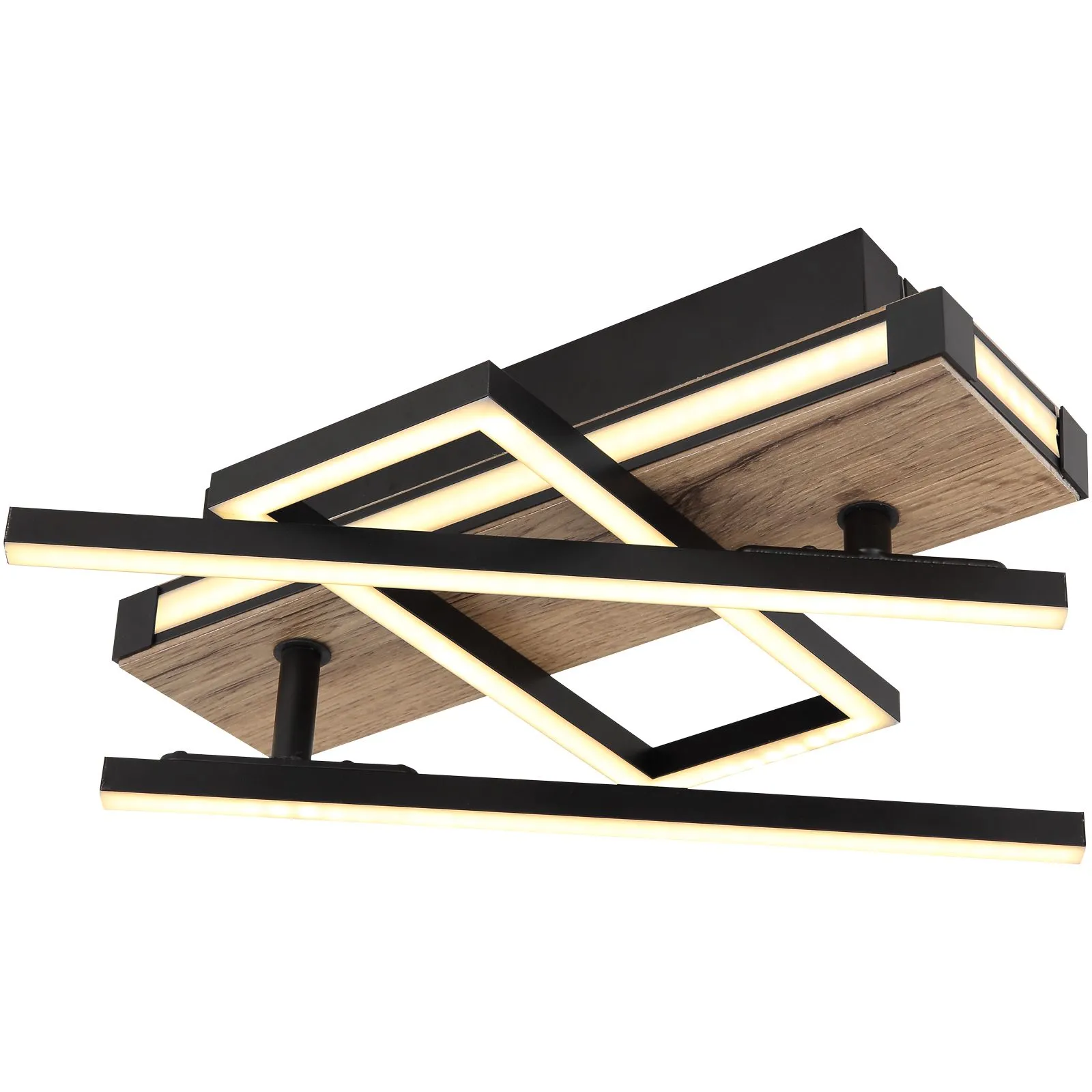 Deckenleuchte Wohnzimmer LED Deckenlampe Flur Holz Optik Modern Schwarz 67299D2