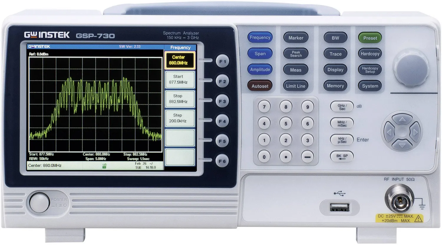 GW Instek GSP-730 Werksstandard Oszilloskop Spectrum Analyzer 150KHz - 3GHz