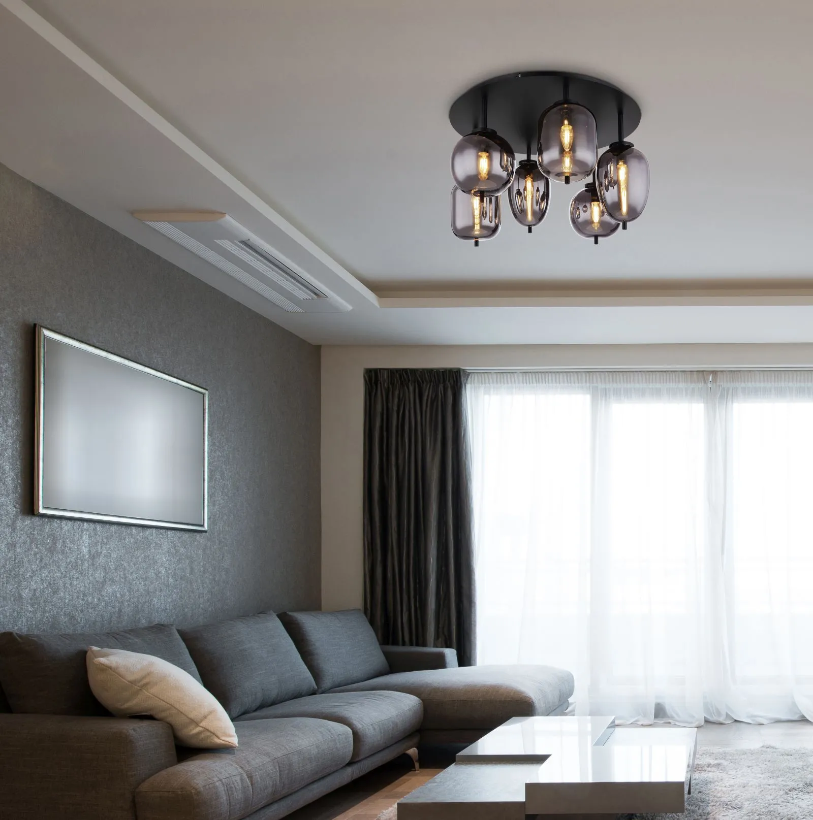 Deckenleuchte Wohnzimmer Deckenlampe Deckenstrahler Rauchglas 15345-6D