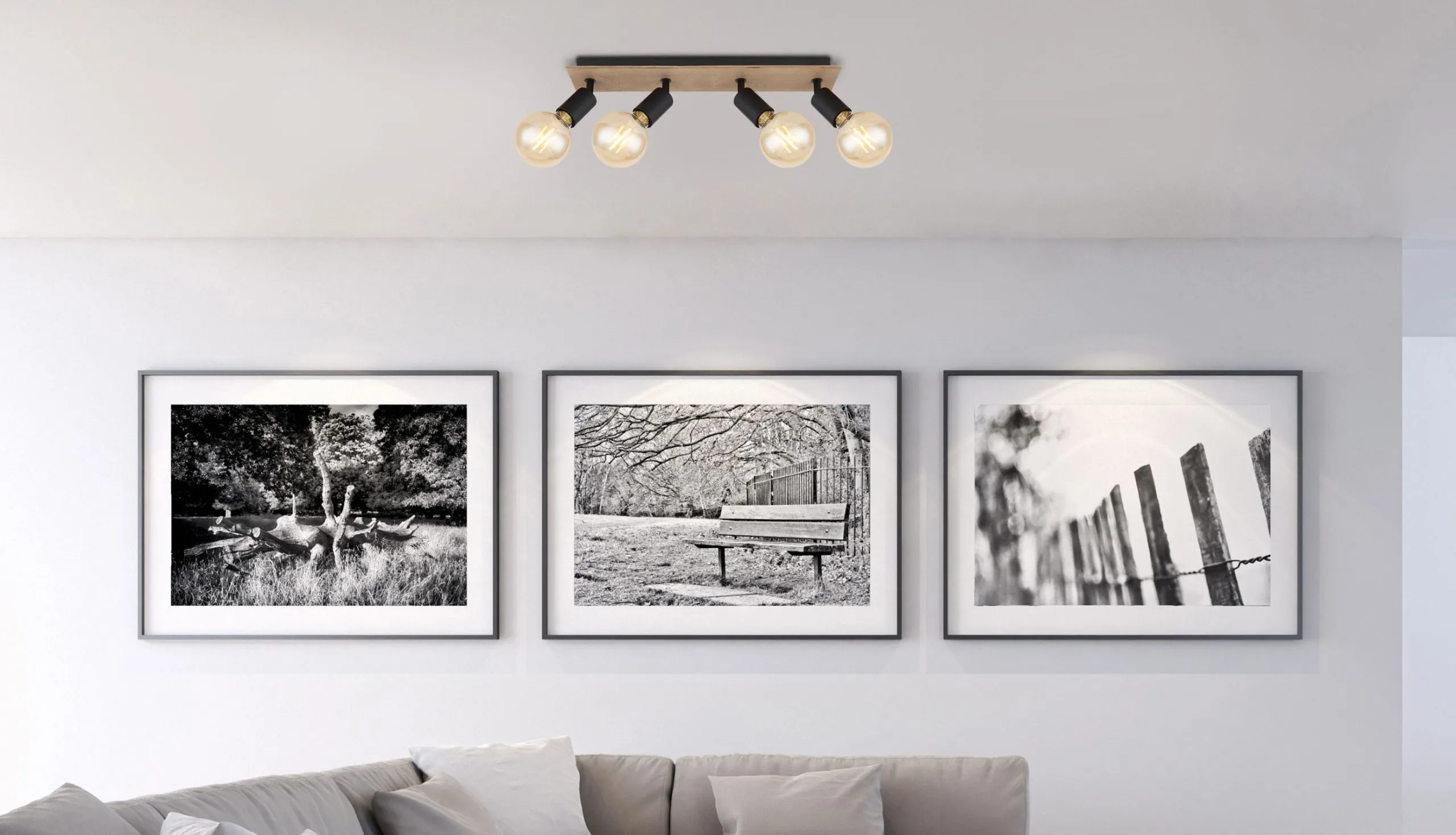 Deckenleuchte Wohnzimmer Deckenlampe Schlafzimmer Holz Optik 54008-4NH