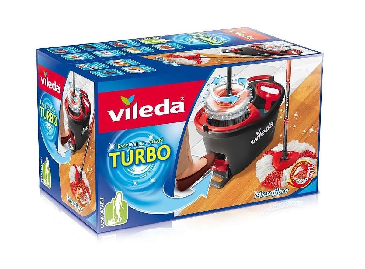 Vileda Turbo Easy Wring & Clean Komplett Set, Wischmop & Eimer Mit Power Schleuder B-Ware