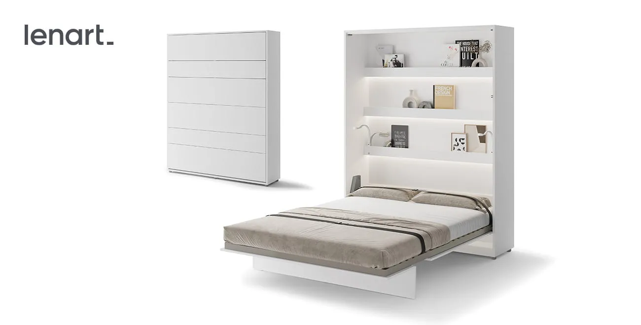 Wandklappbett Bed Concept BC-12 160x200 Schrankbett Vertikal Lenart Gästebett Weiß