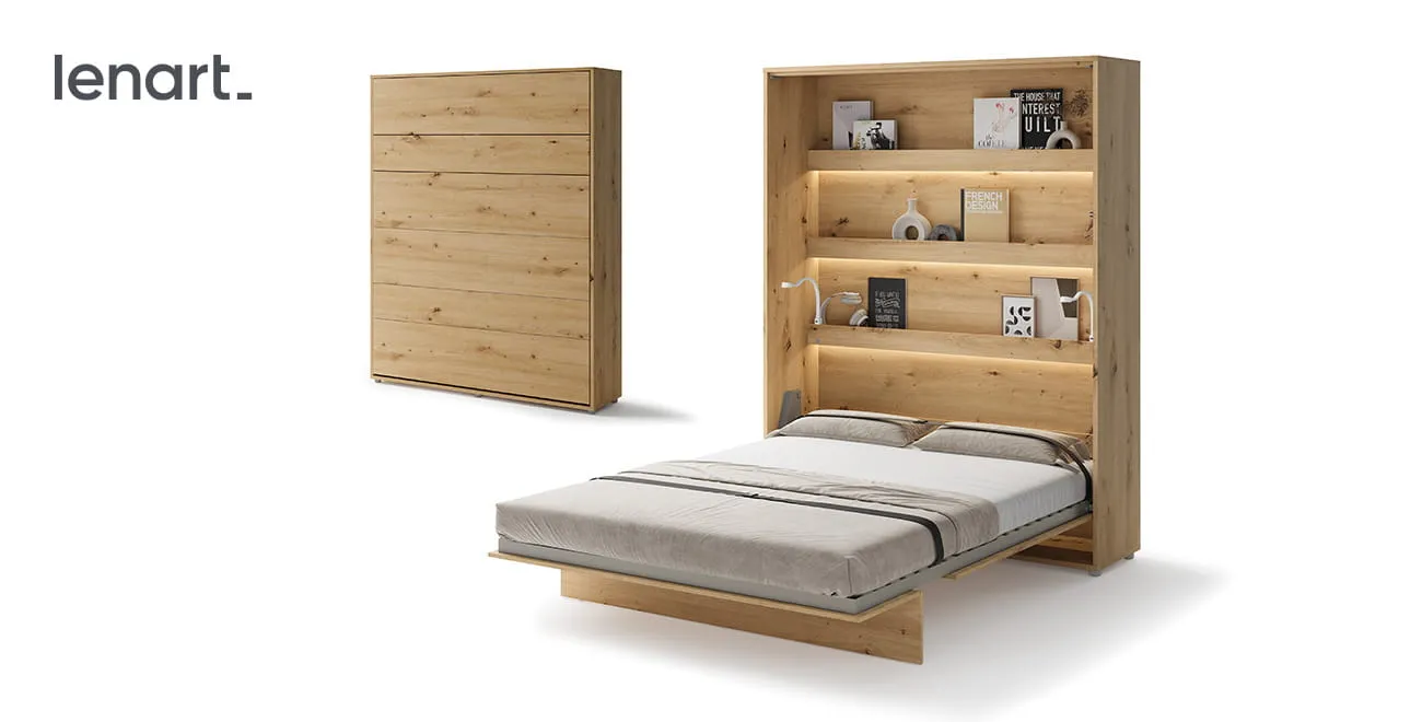 Wandklappbett Bed Concept BC-12 160x200 Schrankbett Vertikal Lenart Gästebett Eiche Artisan