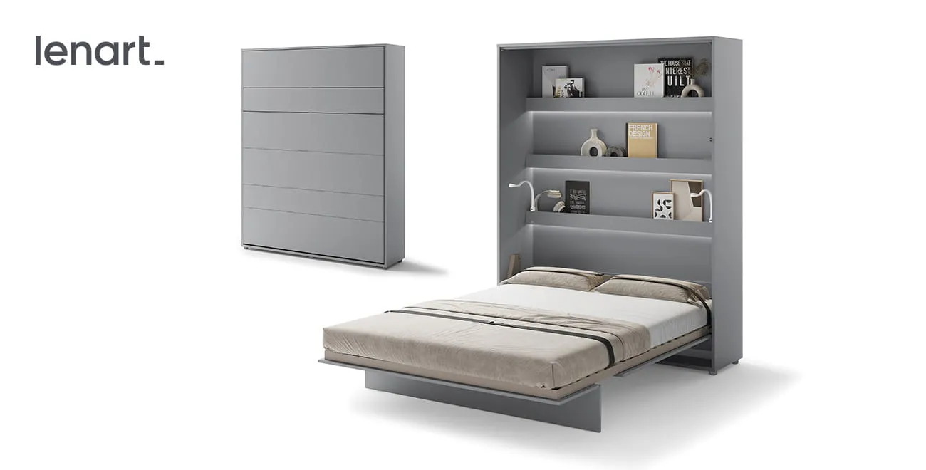 Wandklappbett Bed Concept BC-12 160x200 Schrankbett Vertikal Lenart Gästebett Grau
