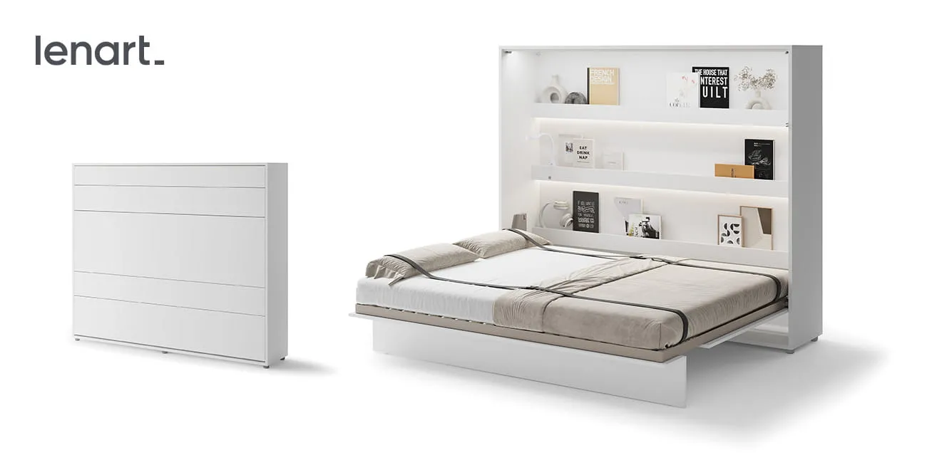 Wandklappbett Bed Concept BC-14 160x200 Schrankbett Horizontal Lenart Gästebett Weiß