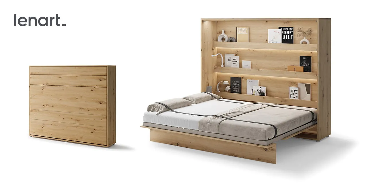 Wandklappbett Bed Concept BC-14 160x200 Schrankbett Horizontal Lenart Gästebett Eiche Artisan