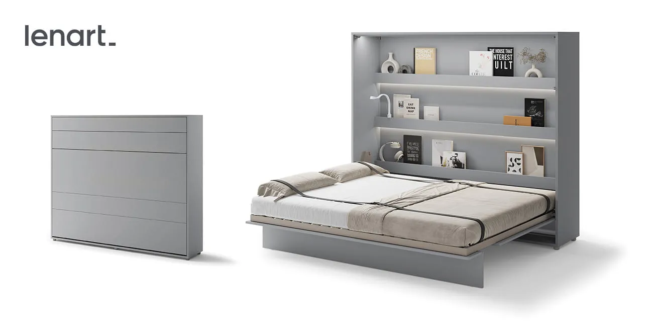 Wandklappbett Bed Concept BC-14 160x200 Schrankbett Horizontal Lenart Gästebett Grau