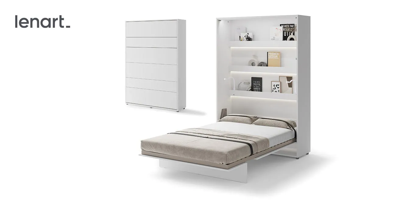Wandklappbett Bed Concept BC-01 140x200 Schrankbett Vertikal Lenart Gästebett Weiß