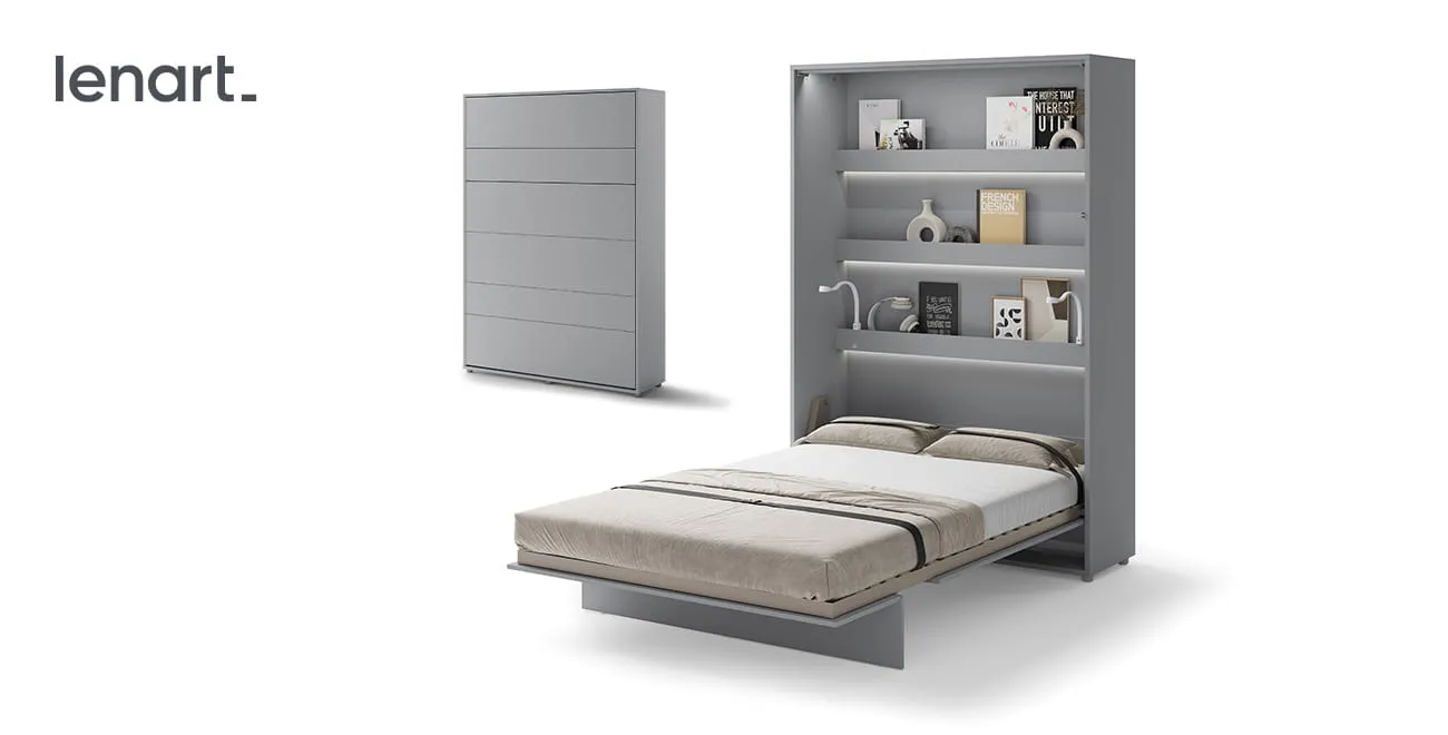 Wandklappbett Bed Concept BC-01 140x200 Schrankbett Vertikal Lenart Gästebett Grau