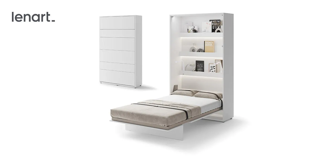 Wandklappbett Bed Concept BC-02 120x200 Schrankbett Vertikal Lenart Gästebett Weiß