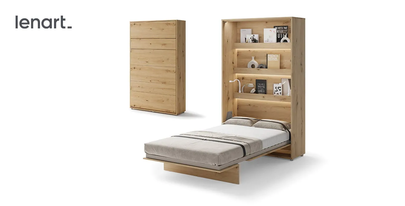 Wandklappbett Bed Concept BC-02 120x200 Schrankbett Vertikal Lenart Gästebett Eiche Artisan
