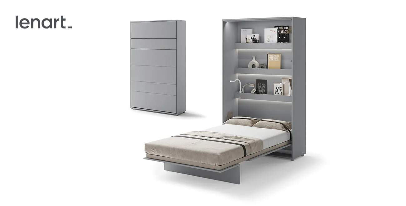 Wandklappbett Bed Concept BC-02 120x200 Schrankbett Vertikal Lenart Gästebett Grau