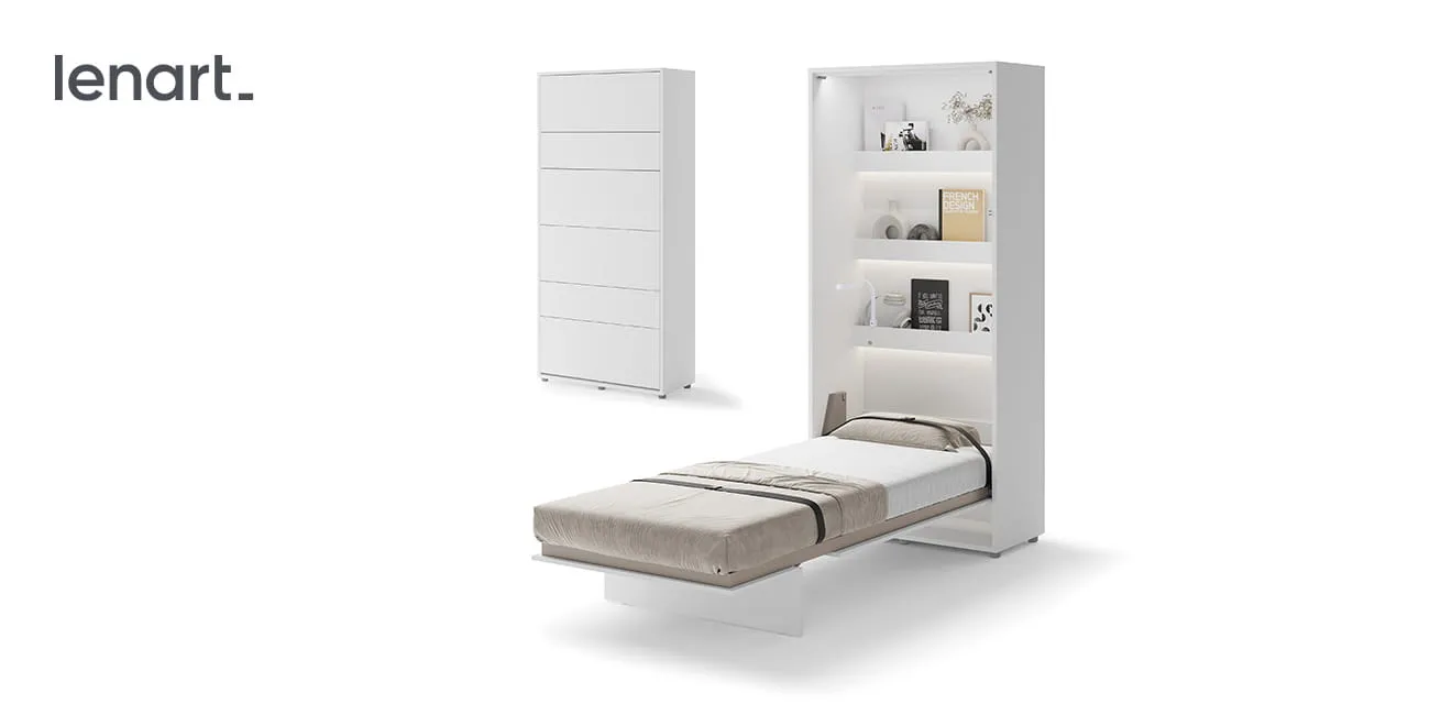 Wandklappbett Bed Concept BC-03 90x200 Schrankbett Vertikal Lenart Gästebett Weiß