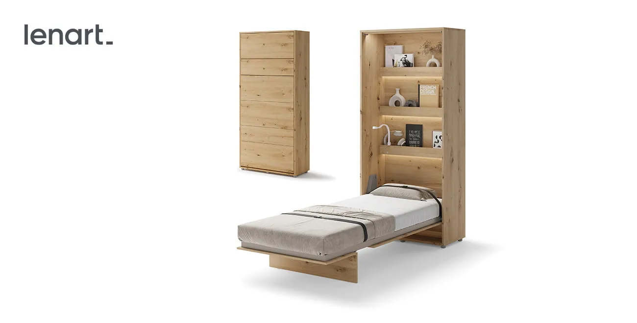 Wandklappbett Bed Concept BC-03 90x200 Schrankbett Vertikal Lenart Gästebett Eiche Artisan
