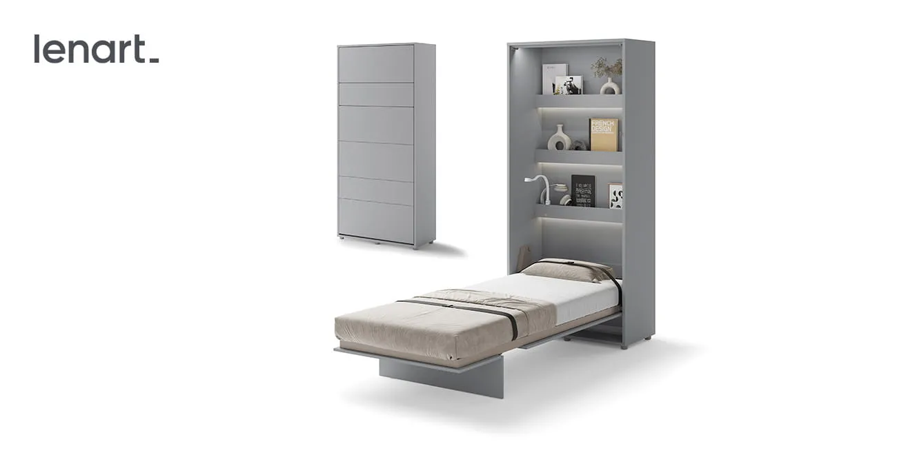 Wandklappbett Bed Concept BC-03 90x200 Schrankbett Vertikal Lenart Gästebett Grau