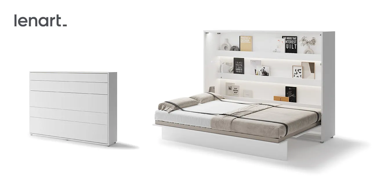 Wandklappbett Bed Concept BC-04 140x200 Schrankbett Horizontal Lenart Gästebett Weiß