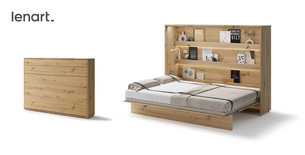 Wandklappbett Bed Concept BC-04 140x200 Schrankbett Horizontal Lenart Gästebett  Eiche Artisan