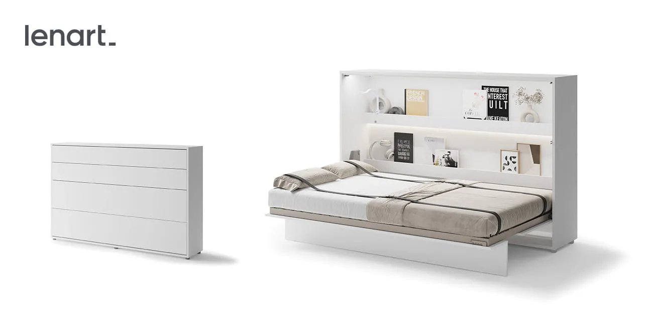 Wandklappbett Bed Concept BC-05 120x200 Schrankbett Horizontal Lenart Gästebett Weiß