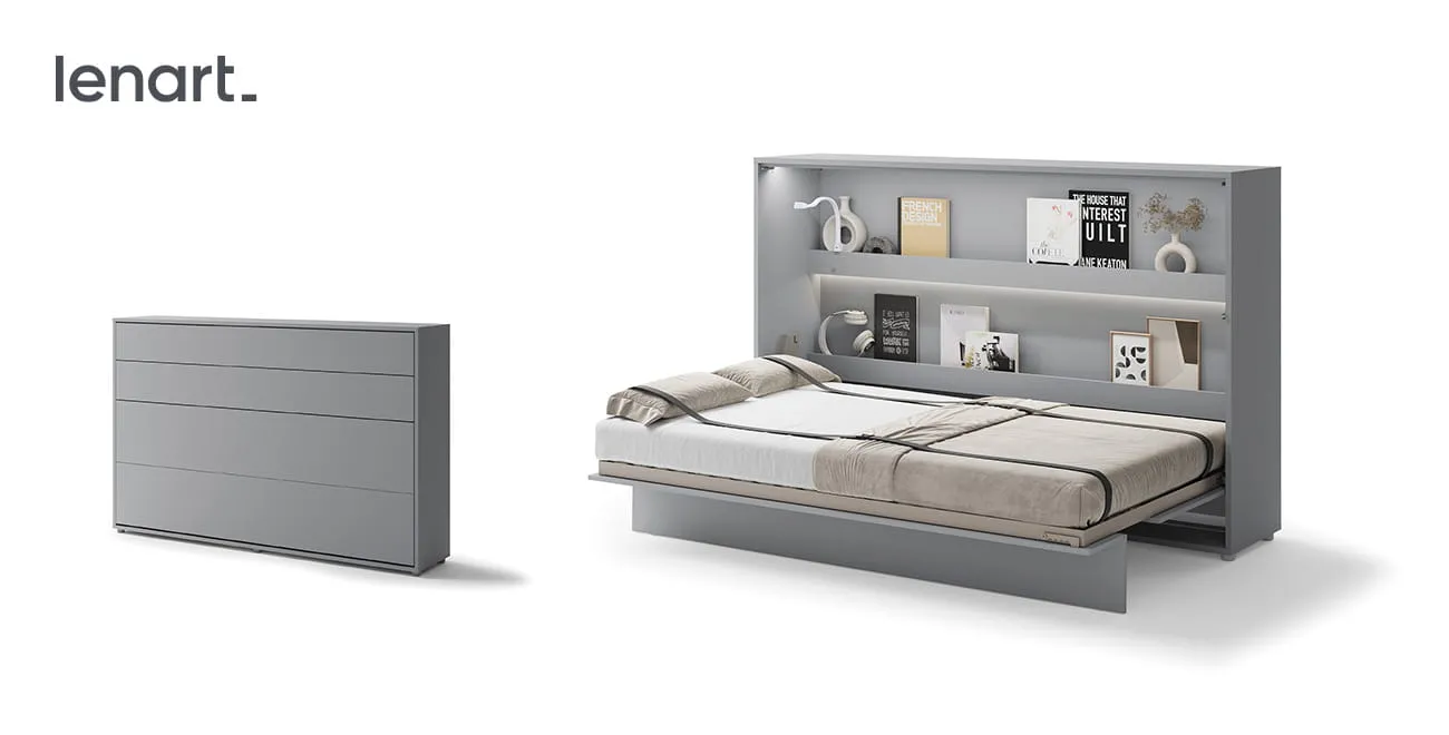 Wandklappbett Bed Concept BC-05 120x200 Schrankbett Horizontal Lenart Bett Grau