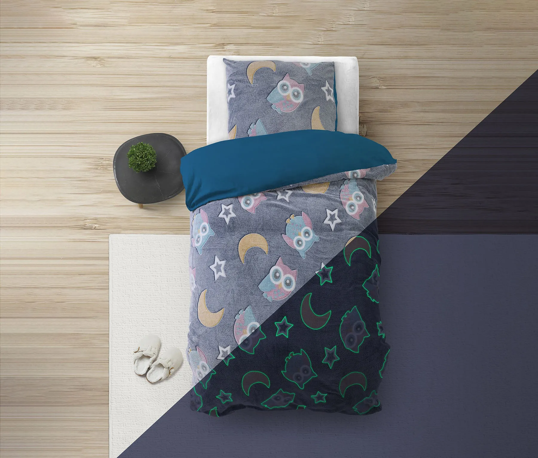 Kinderbettwäsche Glow in the dark Nachteule